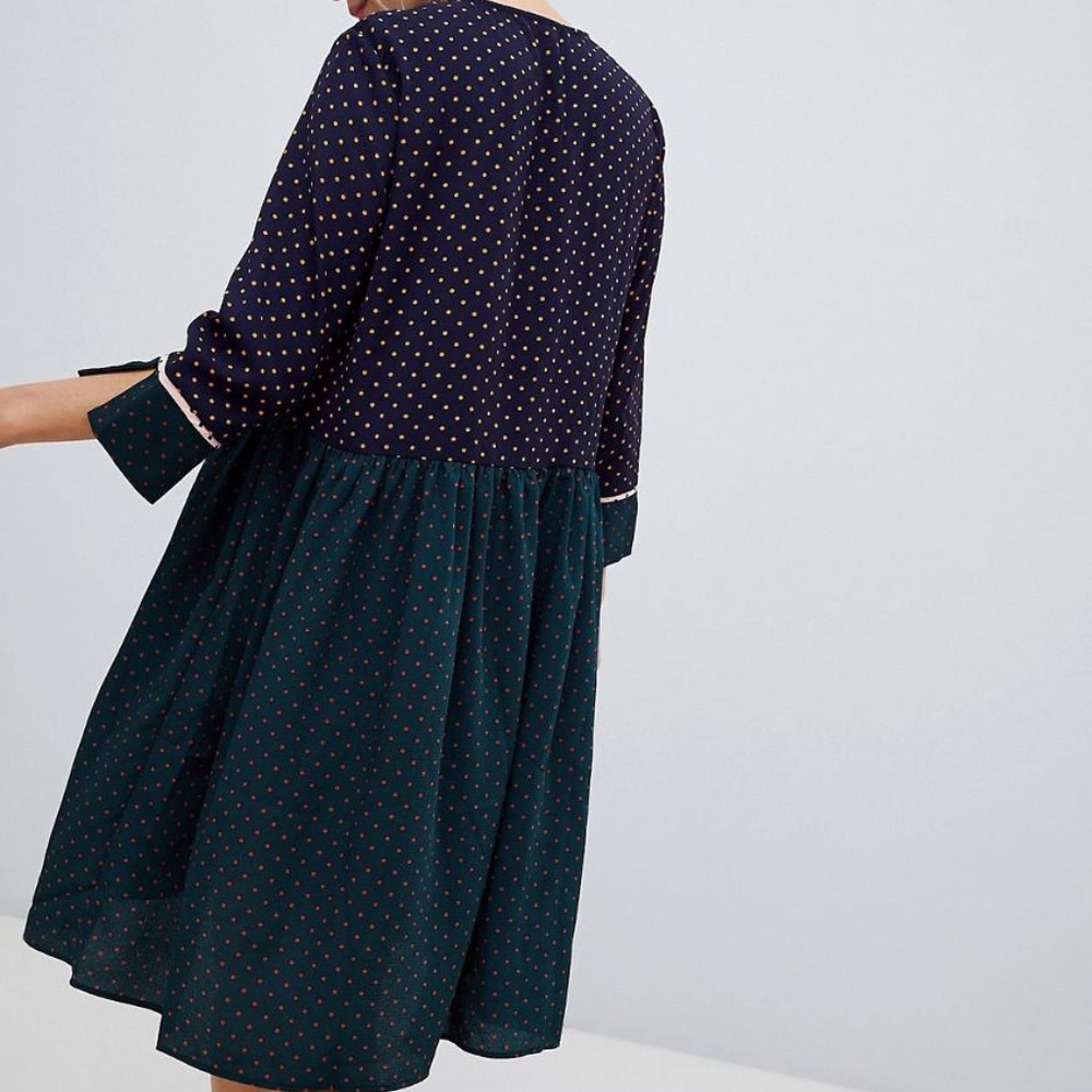 ASOS Y.A.S Color Block Polka Dot Mini Dress XS Office Work Dress - Picture 5 of 8